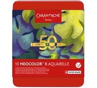 Caran d'Ache Neocolor II Lot de 10 pastels de cire solubles dans l'eau Édition spéciale 50 ans - Boîte de 10 couleurs, crayons de coloriage artistiques, cadeau pour les amateurs d'art, essentiels pour