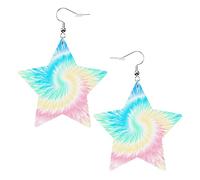 Pastel arc-en-ciel cravate teinture étoile forme en cuir boucles d'oreilles femmes filles simples boucles d'oreilles cadeaux pour elle