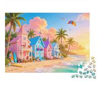 Pastel Beach Houses Puzzles 1000 pièces Papier recy airy Tale Adult Jigsaws Developing Garçons et Filles‘s Intelligence Jeu éducatif for Family 38x26cm/1000pcs