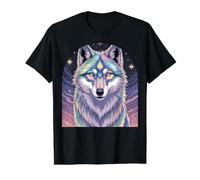 Pastel Celestial Spirit Wolf Lover T-Shirt Graphique avec Valeur, Homme, Noir, M