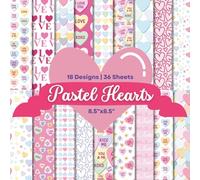 Pastel Hearts Scrapbook Paper Craft Pad: 18 Love Heart Designs, 36 Double-Side Sheets Printed on 8.5"x8.5" Size Paper. Great For V'day Card Making, ... Gift Wrapping, DIY Project, Album Etc.