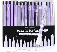 Pastel Highlighters Set With Aesthetic Gel Ink Pens With Case,12 Neutral Black Fine Tip Pens 0.5 And 2 Highlighters Quick Dry Notes Taking School Supplies.
