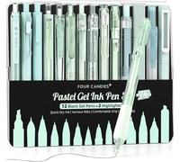 Pastel Highlighters Set With Aesthetic Gel Ink Pens With Case,12 Neutral Black Fine Tip Pens 0.5 And 2 Highlighters Quick Dry Notes Taking School Supplies