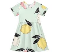 Pastel Lemons Robe vert clair pour petite fille, douce et respirante, à manches courtes, ligne A, 2 ans, Citrons pastel vert clair, 7-8 Ans