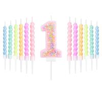 Pastel Macaron 1er jeu de bougies d'anniversaire, Décorations de 1er anniversaire pour filles,numéro 1 bougies pour gâteau,décoration de fête à thème Macaron,Fournitures de douches pour bébé