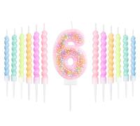 Pastel Macaron 6e jeu de bougies d'anniversaire, Décorations de 6e anniversaire pour filles,numéro 6 bougies pour gâteau,décoration de fête à the Macaron,Fournitures de douches pour bébé