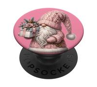 Pastel Pink Santa Claus in Knit Outfit Cute Christmas GNOME PopSockets PopGrip Adhésif