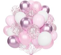 Pastel Pink White Balloons, 60 Pcs 12 Inch Balloons Party Pink Baby White Metallic Pink With Pink Confetti Balloons Latex Helium For Decoration Birthday Wedding Girls Baby Shower Birthday