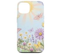 Pastel Sun Meadow Luna Moth and Butterfly Coque pour iPhone 13