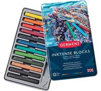 Pastels aquarellables DERWENT Inktense Blocks, 12pcs dans une boîte en métal