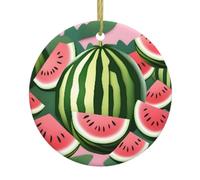 Pastèque au milieu de l'été - Décoration ronde en céramique à suspendre pour sapin de Noël, maison, fête, vacances