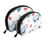 Pastèque Hippopotame Mignon Aquarelle, Trousse de Maquillage Coquille Femme Petit Porte-Monnaie Trousse de Toilette Trousse à cosmétiques 2 pièces