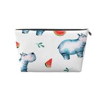 Pastèque Hippopotame Mignon Aquarelle, Trousse de Toilette Trousse de Maquillage Sac à cosmétiques Trousse de Toilette de Voyage Portable