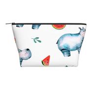Pastèque Hippopotame Mignon Aquarelle, Trousse de Toilette Trousse de Maquillage Sac à cosmétiques Trousse de Toilette de Voyage Portable