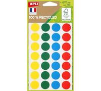 APLI Pastilles de couleur 100% recyclées – 140 pastilles assorties 15 mm (vert, bleu, rouge, jaune)