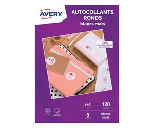Pastilles adhésives Ø 4 cm Avery C9422M-5 blanc mat - Boîte de 120