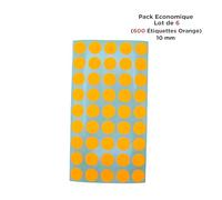 Pastilles Adhésives Fluo 10mm - Pack Business de 6 (600 étiquettes) - Organisation Bureau, Archives, Maison, Loisirs (orange)