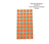 Pastilles Adhésives Fluo 10mm - Pack Business de 6 (600 étiquettes) - Organisation Bureau, Archives, Maison, Loisirs (rouge)