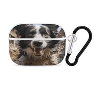 Pastor Border Collie - Organiseur pour écouteurs Airpods Pro résistant aux chocs avec mousqueton et clip anti-chute pour Airpods Pro 2e génération, blanc