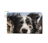 Pastor Border Collie Porte-monnaie avec porte-clés mignon porte-monnaie portable avec fermeture éclair pour femmes et filles, style, taille unique, floral