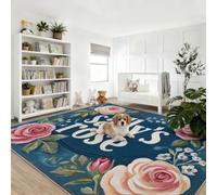 Pastoral Rétro Tapis de Salon Lavable en Machine Antiderapant | Imprimé Enseigne Rose, Tapis Doux et Léger pour Salle à Manger Chambre Couloir Bureau 160 x 230 cm