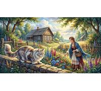 Pastorale de Conte de Fées Puzzle 1000 Pièces Adultes Et Enfants,Jeu Éducatif,Anti-Stress, Maine Coon,Casse-tête,Premium,Carton,Dès 14 Ans,Déco Murale,Détente,Défi 52x38cm