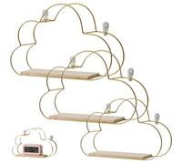 Pastoralist 3 pcs étagères Nuages Montage Mural Suspendu étagère Nuage avec Une Base en Bois étagères flottantes en Fer en Or étagère Murale pour de Rangement de Salle Bain