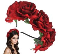 Pastoralist Bandeau de Fleur pour Femmes, élégant bohmismie en Soie Rose Bandeau de Cheveux Accessoires pour Les Festivals, Mariage, fête, Plage, instantané, Rouge