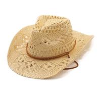 Pastoralist Chapeau de Cowboy de Paille Vintage Western Straw Cowgirl Hat tissé en Respirant avec Une Sangle Menton