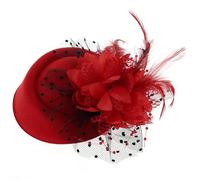 Pastoralist Fascinateurs pour Les Femmes, Chapeaux de fascinateurs en Feutre avec Clip, Fleur de Maille et Plumes, Chapeau de thé Vintage pour Cocktail de Mariage (Rouge)