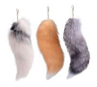 Pastoralist Fox Tails, 3 PCS THERIAN Tail, Long Therian Fox Tail avec Fermoir, Halloween Soft Fluffy Fox Tail Keynchain, Hanging Fox Tails for Women Adult Handbag Backpack, White