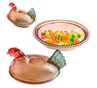 Pastoralist Plat de bonbons en verre en cristal, plat de bonbons au poulet avec couvercle, bol vintage, biscuit dessert collation pour bureau bureau, coloré, bol, verre