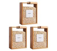 Pastoralist Rangement de conteneurs de céréales 3 pcs, Distributeur Riz en Bambou 9x7x3 Pouces avec couvercles Amovibles, contenants Stockage Farine Transparente pour kichen, conteneur Riz, céréal