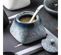 Pastoralist Sugar Bowl avec couvercle et cuillère, récipient de sucre en céramique de 430 ml, pot sel style japonais non glissant pour comptoir cuisine, barre café |.Pot