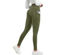 PASUDA Legging Polaire Femme Hiver Chaud Thermique Pantalon Taille Haute Élastiques Doublé Polaire Thermo Leggings avec Poches Doux Minceur Extensible Pantalons Yoga de Sport (Vert Militaire, XXL)