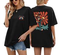 PASUDA Tee Shirt Femme Oversize Coton T Shirts à Manches Courtes Haut Été Col Rond T-Shirts à Imprimé Ample Décontracté Grande Taille Casual Large Chic Tops (Noir, XXL)