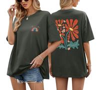 PASUDA Tee Shirt Femme Oversize Coton T Shirts à Manches Courtes Haut Été Col Rond T-Shirts à Imprimé Ample Décontracté Grande Taille Casual Large Chic Tops (Gris Foncé, M)