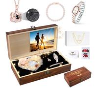 Pasuvsigt Cadeau d'anniversaire pour femme, rose éternelle avec collier et bracelet en 100 langues « I Love You » - Cadeau d'anniversaire rose pour femme, maman, grand-mère, épouse