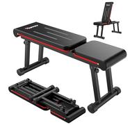 PASYOU Banc Musculation Pliable, Banc Muscu Plat et Inclinable Multi-Niveaux avec 300KG de Capacité de Charge, Réglable Banc de Musculation pour Salle de Sport à Domicile Double Cadre.