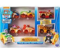 Pat Patrouille Coffret 6 Vehicules Metal Spark : Zuma Hovercraft - Rocky Camion Poubelle - Marcus Pompier - Ruben Tractopelle - Stella Chase Voiture De Course - Chien - Paw Patrol Voiture Miniature 7 Cm