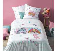 OMYDREAM Pat Patrouille Douce Nuit Parure de Lit Enfant | 100% Coton | Oeko-TEX | Housse de Couette 140x200 cm + 1 Taie d'oreiller 63x63 cm | Rose, Blanc