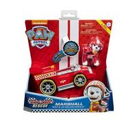 Pat Patrouille : Marcus et sa Voiture de Course a retrofriction et sonore - vehicule Deluxe - f1 - Race go - Set Figurine Chien et Carte