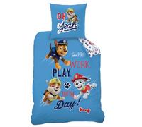 Pat patrouille Parure de lit Housse de Couette 140x200 cm + Taie d'oreiller 63x63 cm 100% Coton Colors Bleu Petit Single