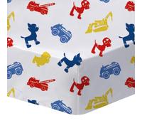 Pat Patrouille Patboy Drap Housse 1 Personne 90x190 cm | 100% Coton | Oeko-TEX | Imprimé Enfant | Blanc (Blanc, 90x190/200cm - Bonnet 30cm)