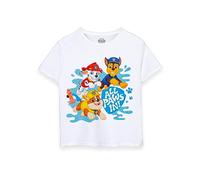 Pat' Patrouille Toutes Les Pattes en T-Shirt à Manches Courtes Blanc pour garçons | Préparez-Vous pour Une Aventure Aquatique avec All Paws in | T-Shirt Blanc à l’effigie de Chase, Rubble et Marshall
