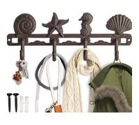 Pat re murale rustique en fonte avec 4 crochets d coratifs - Vis et chevilles incluses - D coration de maison de plage - Marron