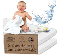 Pata-Bisoo Drap Housse 40x80 Berceau Impermeable - 2en1 Drap Housse Alese Protege Matelas Bebe Reglable Pour Landau Nacelle - Silencieux 100% Jersey Certifié Oeko-Tex - Lot De 2 Blancs 37x80 / 80x40