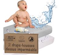 Pata-Bisoo Drap Housse 45x90 Impermeable - 2en1 Drap Housse Berceau Alese Protege Matelas Bebe Reglable Pour Landau Nacelle - Silencieux 100% Jersey Certifi¿¿ Oeko-Tex - Lot De 2 - Blanc Et Gris 90x4