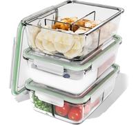 Pata-® Boîtes Repas En Verre À 3 Compartiments, Adaptées Au Lave-Vaisselle, Au Micro-Ondes Et Au Four, Pour Une Alimentation Saine. 3x 1000 Ml. C-Fhdm 4021 G.