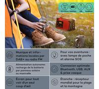 Patagonia DAB+ radio d'extérieur DAB/DAB+/FM recharge par manivelle USB SOS alarme étanche